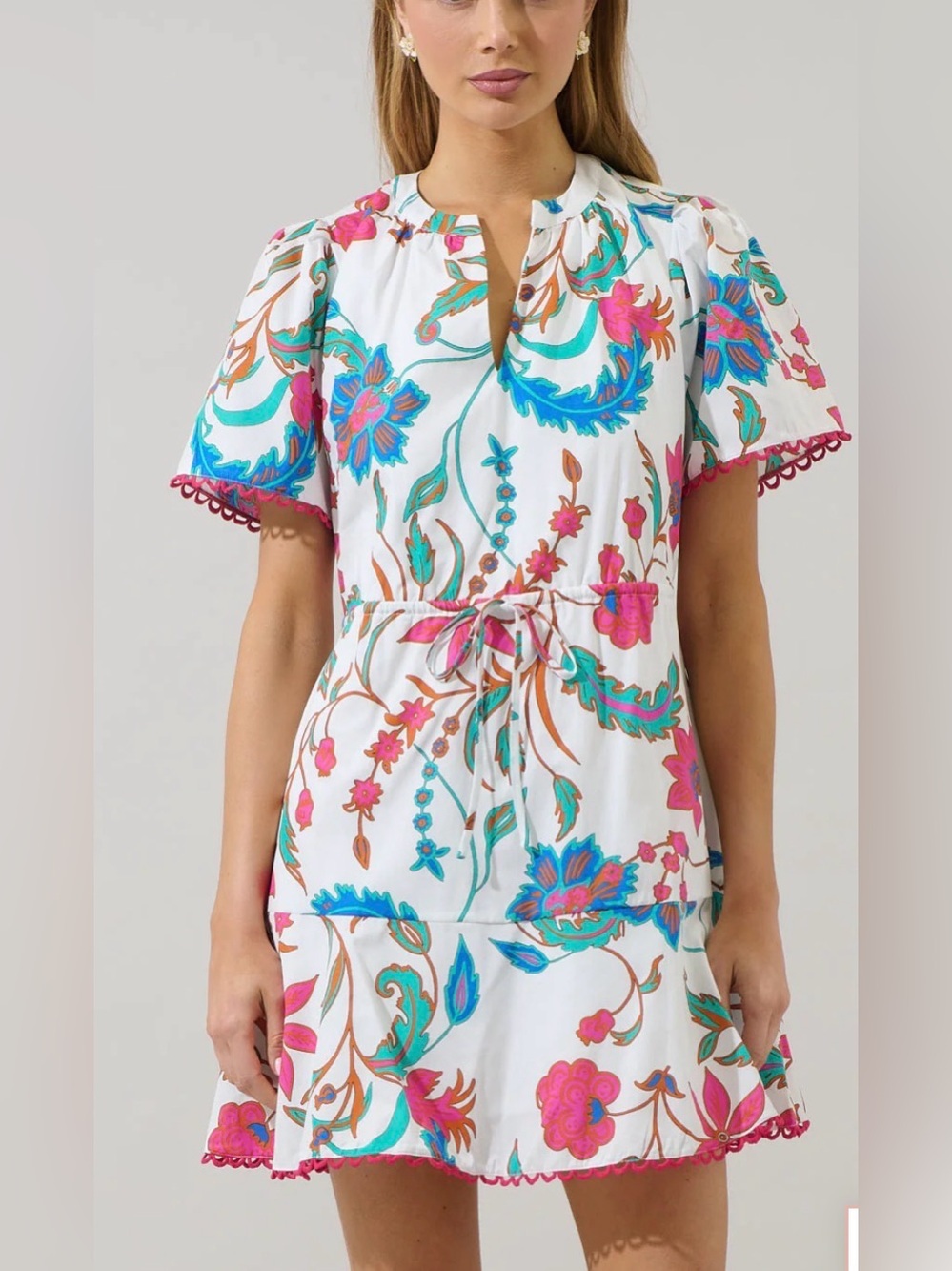 Sugar Lips - Izzie Colorful Floral Shift Short Sleeve Mini Dress Size Small